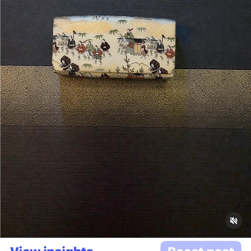 Elegant Cream Clutch with Japanese Print